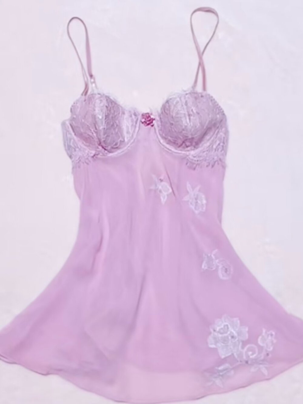 Vintage Victoria's Secret Lavender Sheer Lace Babydoll Chemise Y2K Whimsy 36C